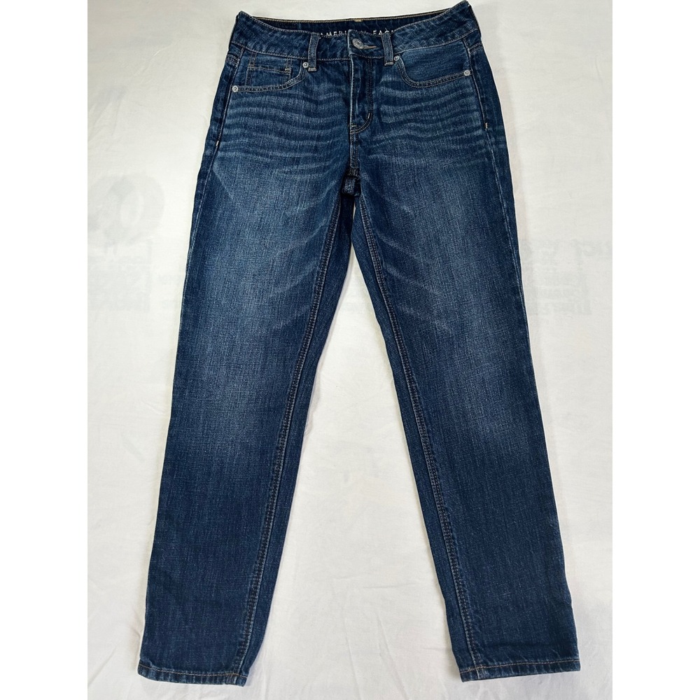 American Eagle Tomgirl Jeans‎ Womens 0 Short Dark Wash Button Fly 100% Cotton